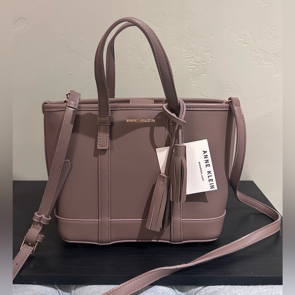 Anne Klein Mink DESI-I Crossbody Tote With Wristlet And Bag Tassle